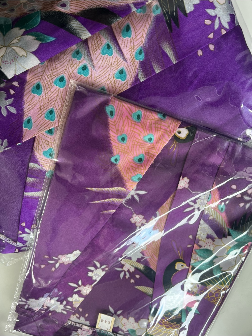Satin Floral Kimono Robe - Purple & White - Picture 3 of 3